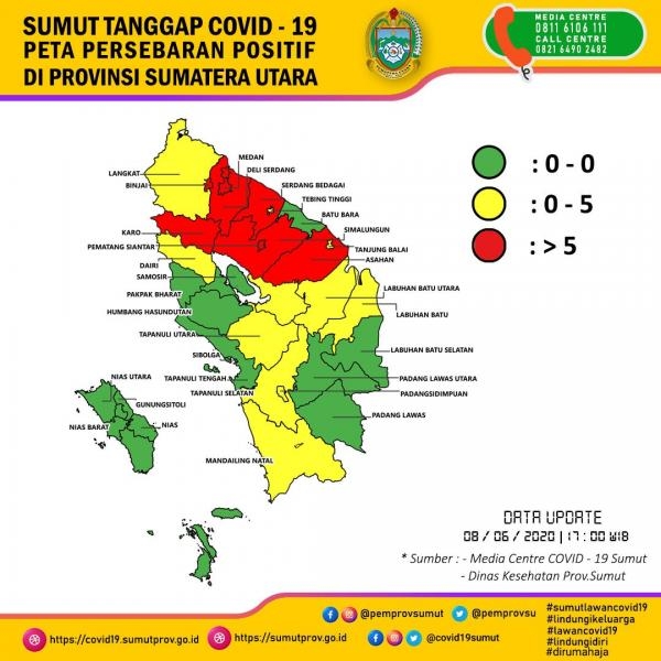 Peta Persebaran Positif di Provinsi Sumatera Utara 8 Juni 2020